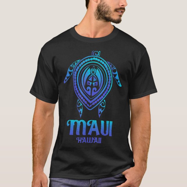 Maui Hawaii blue Hawaiian Maui Tattoo Style Sea Tu T-Shirt (Front)