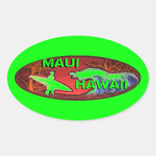 Maui Hawaii green surfer waves art stickers