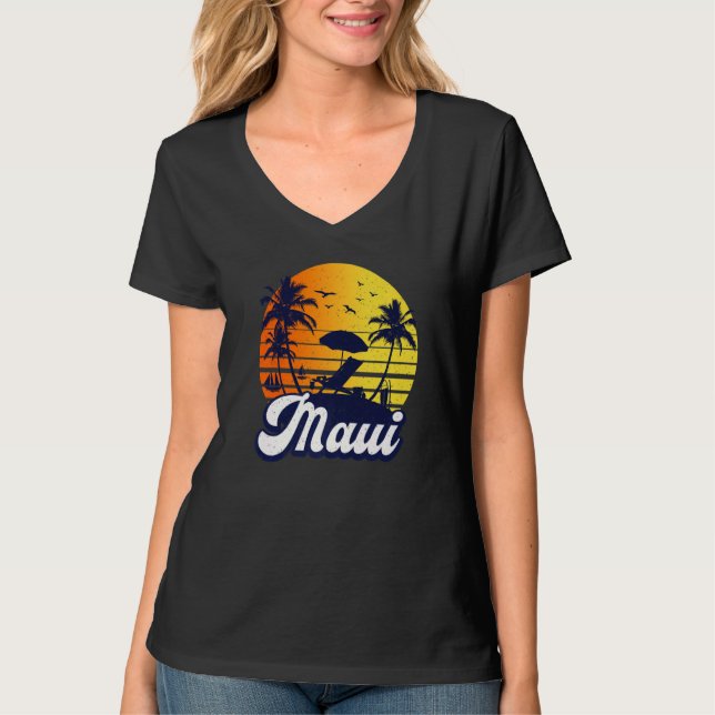 Maui Hawaii Hawaiian Sunset Beach Retro Premium T-Shirt (Front)