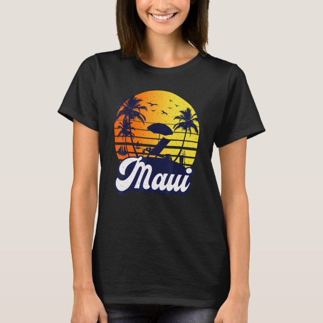Maui Hawaii Hawaiian Sunset Beach Retro T-Shirt (Front)