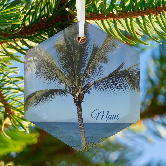Maui Hawaii Island Photography Pretty Palm Tree Glass Tree Decoration (Creator Uploaded)