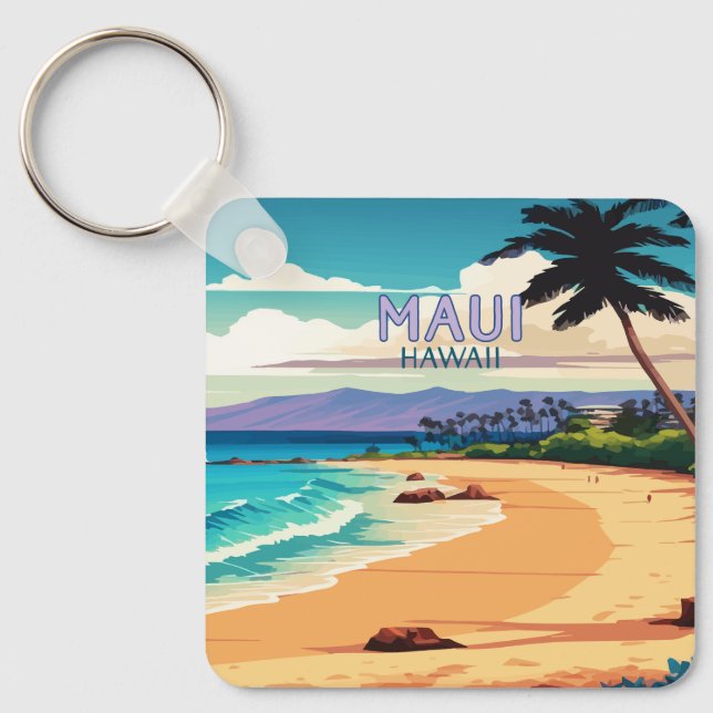 Maui Hawaii Kaanapali Beach Vintage Retro Keychain (Front)