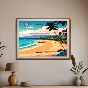Maui Hawaii Kaanapali Beach Vintage Retro Poster
