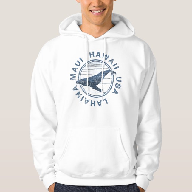 Maui Hawaii Lahaina Vintage Whale Retro Hoodie (Front)