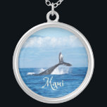 Maui Hawaii Ocean Whale Tail Silver Plated Necklace<br><div class="desc">Maui Hawaii Ocean Whale Tail
Whale diving with tail sticking out of the ocean water.  The beautiful island of Maui in the background.</div>