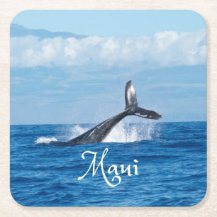 Maui Hawaii Ocean Whale Tail Square Paper Coaster