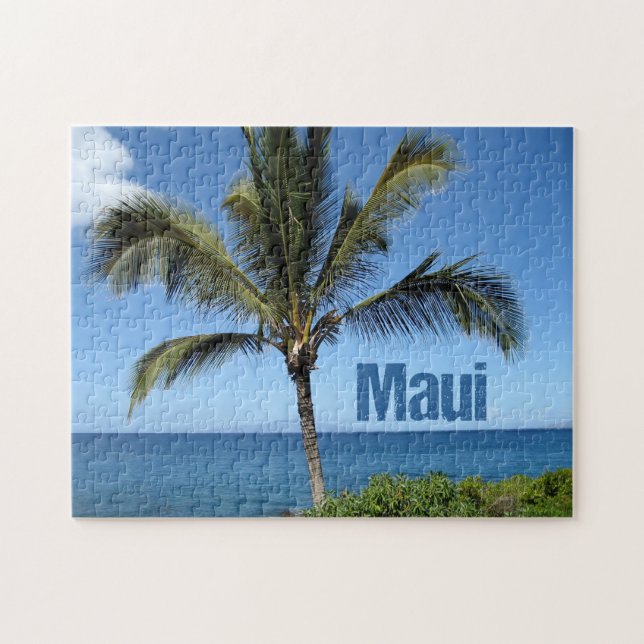 Maui Hawaii Palm Tree Blue Scenic Photography Jigsaw Puzzle (Horizontal)