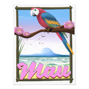 Maui Hawaii parrot tropical travel poster