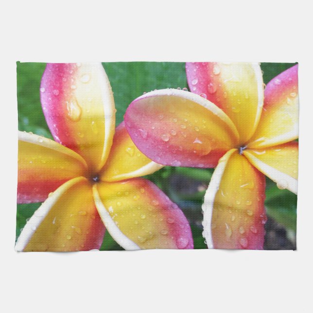 Maui Hawaii Plumeria Flowers Tea Towel (Horizontal)