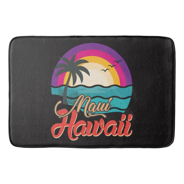 Maui Hawaii Sunset Beach Waves Bath Mat (Front)