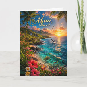 Maui Hawaii Tropical Coastline Travel Poster Card