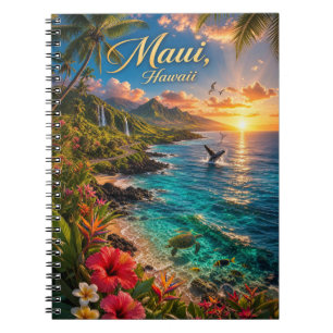 Maui Hawaii Tropical Coastline Travel Poster Notebook