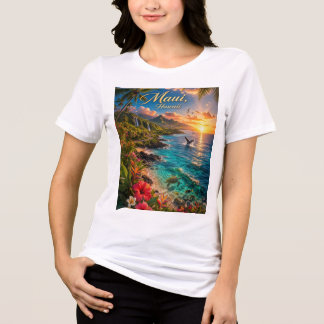 Maui Hawaii Tropical Coastline Travel Poster Tri-Blend Shirt
