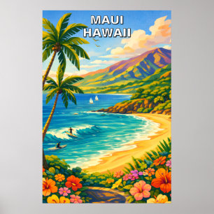 Maui Hawaii Tropical Coastline Vintage Travel Art Poster