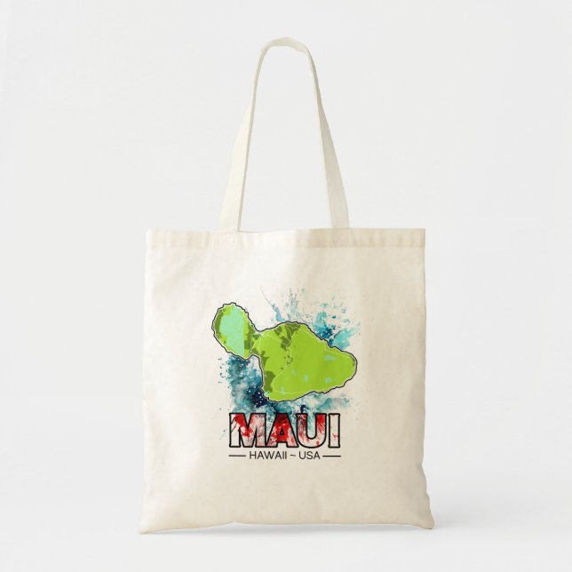 Maui Hawaii USA Map With Ocean Water Splash Tote Bag (Front)