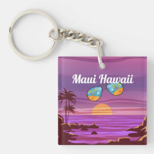 Maui Hawaii Vintage beach summer ocean purple  Key Ring