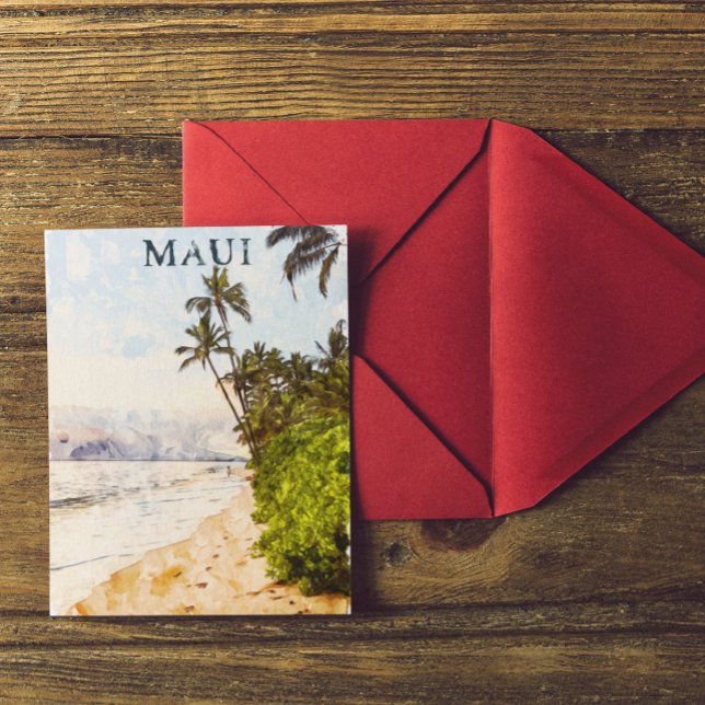Maui Hawaii Watercolor Illustration travel Postcard (Maui Watercolor Beach Palm Trees Postcard)