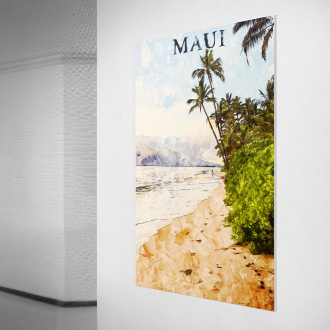 Maui Hawaii Watercolor Illustration travel Poster (maui hawaii watercolor drawing)