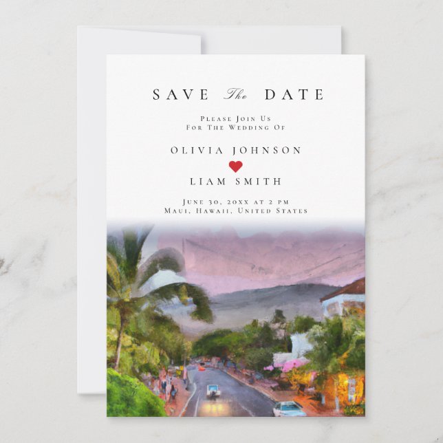 Maui Hawaii Watercolor Save the Date Wedding Invitation (Front)