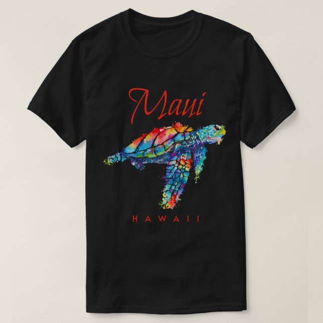 Maui Hawaii Watercolor Sea Turtle T-Shirt (Design Front)