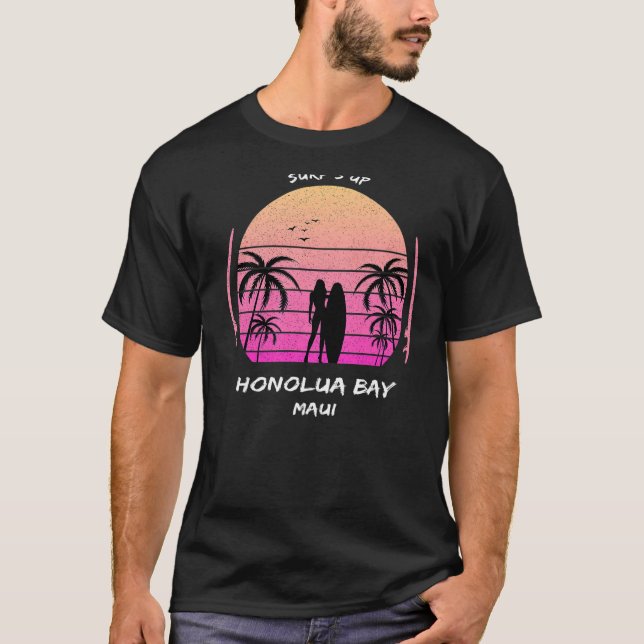 Maui Honolua Bay Surf is up Palms Aloha Surfing Ha T-Shirt (Front)