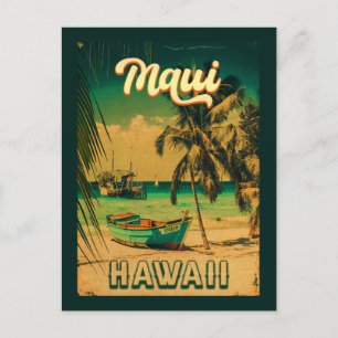 Maui Island Hawaii Retro Palm Trees 60s Souvenirs Postcard