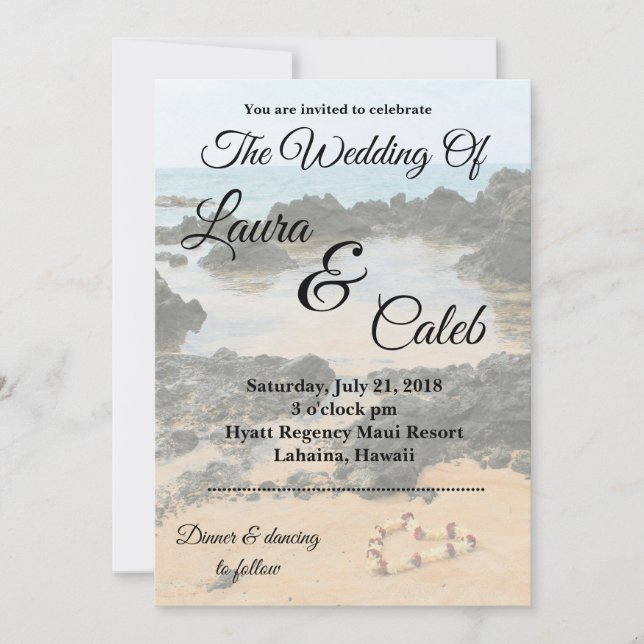 Maui Lei on Secret Beach Wedding Invitation (Front)