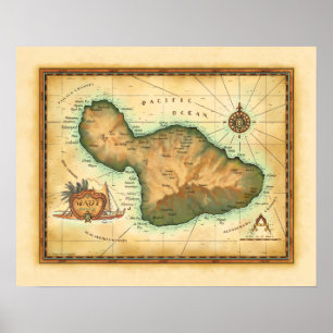 Maui Map of the Hawaiian Islands Poster