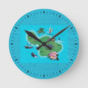 Maui Map Round Clock