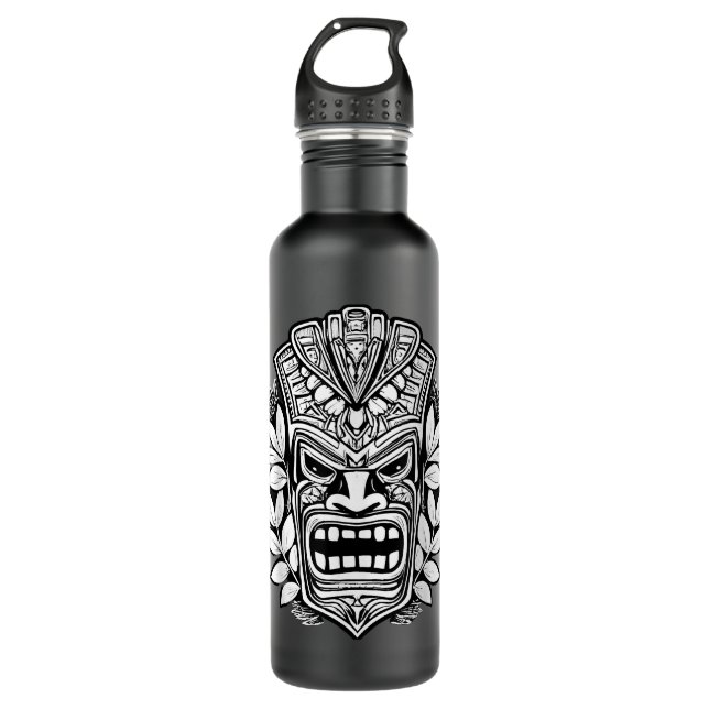 Maui Polynesian Hawaiian Tiki Head Tattoo Style De 710 Ml Water Bottle (Front)