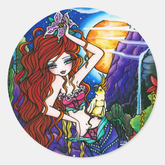 Maui Princess Mermaid Fairy Cockatoo Classic Round Sticker (Front)