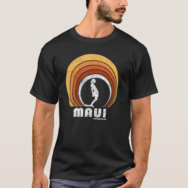 Maui Retro Long Board Surf T-Shirt (Front)