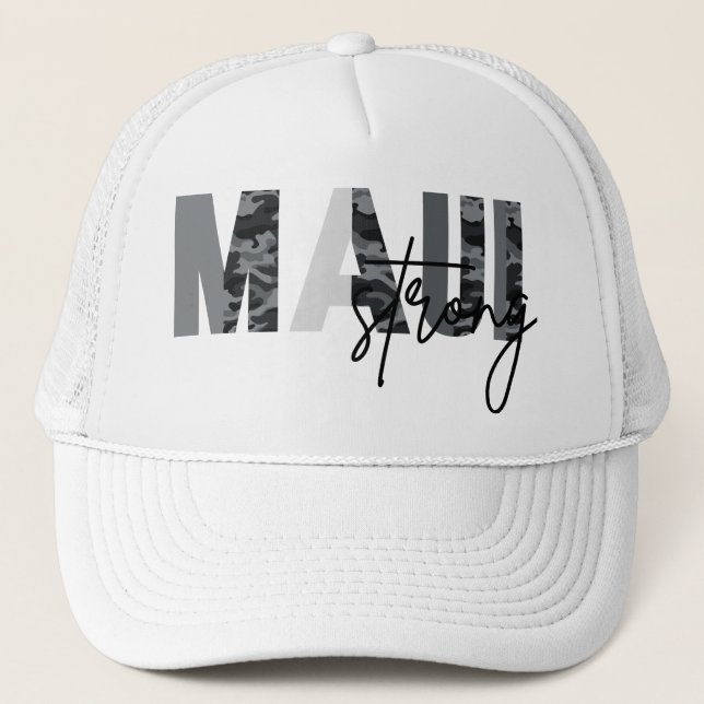 Maui Strong Grey Army Pattern Trucker Hat (Front)