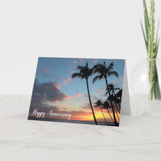 Maui Sunset and Palm Trees Anniversary Card (Front)
