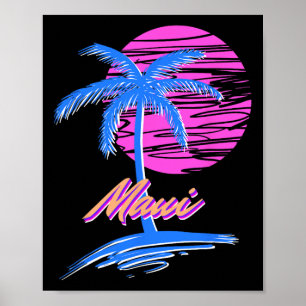 Maui Vaporwave Synth Outrun Sunset 80s Beach Retro Poster
