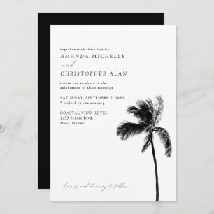 Maui Wedding Modern Hawaii Black & White Elegant Invitation