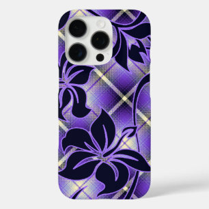 Mauna Loa Hawaiian Hibiscus Plaid Purple iPhone 16 Pro Case