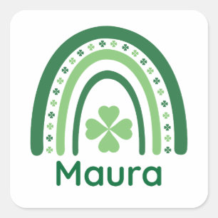 Maura Name Clover Boho Rainbow Square Sticker