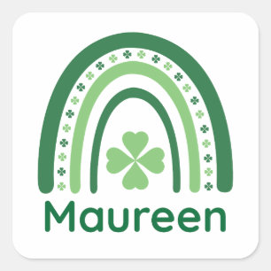 Maureen Name Clover Boho Rainbow Square Sticker