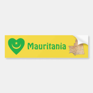 Mauritania Flag Heart + Map Bumper Sticker