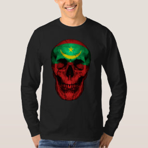 Mauritania Flag Skull Mauritanian Roots Proud Patr T-Shirt