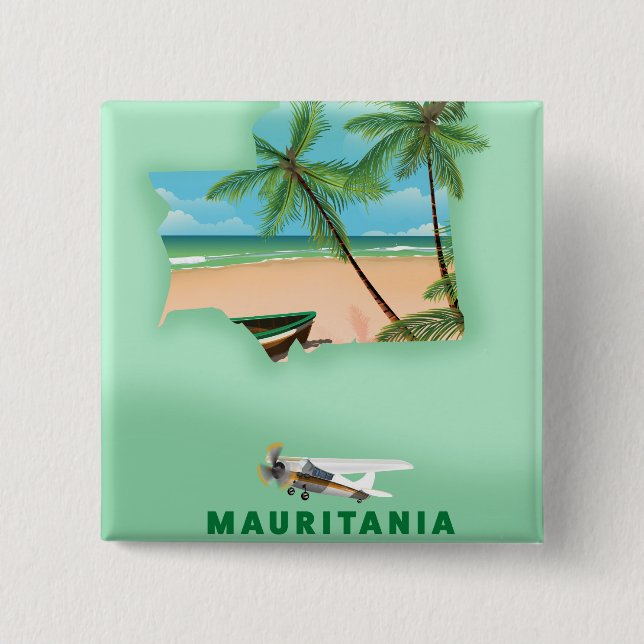 Mauritania illustrated map travel poster 15 cm square badge (Front)