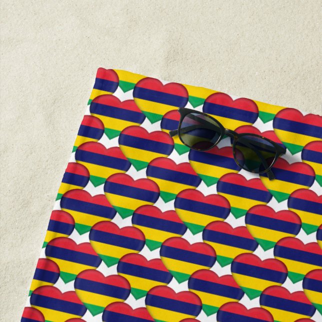 Mauritian Flag Colours Hearts Patriotic Beach Towel (In Situ)
