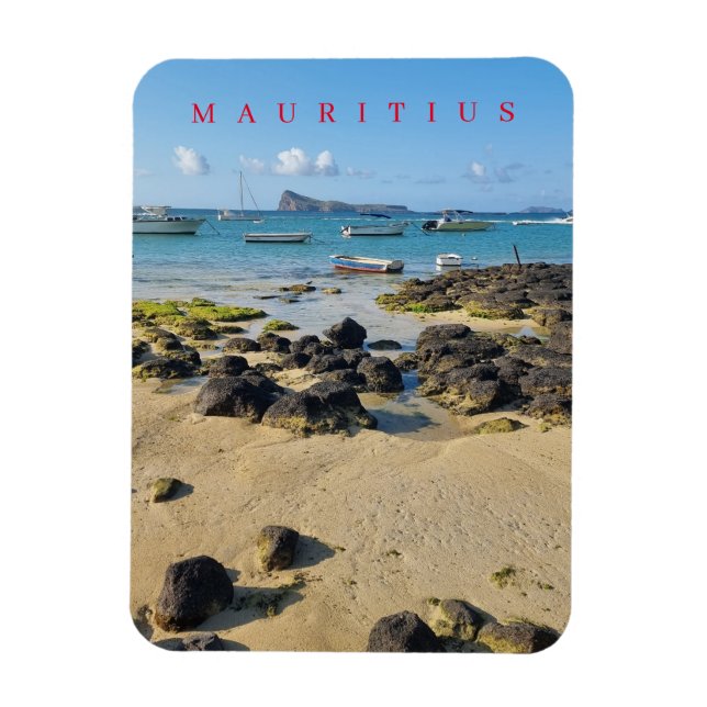 Mauritius beach and boats view magnet (Vertical)