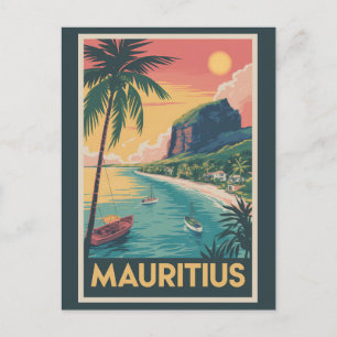 Mauritius Coast Illustration Travel Art Vintage Postcard