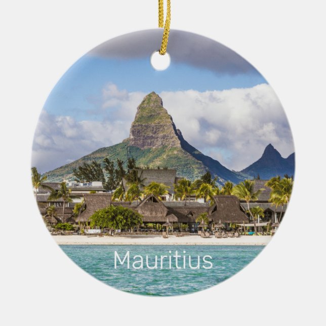 Mauritius Indian Ocean Flic En flac Beach Souvenir Ceramic Tree Decoration (Front)