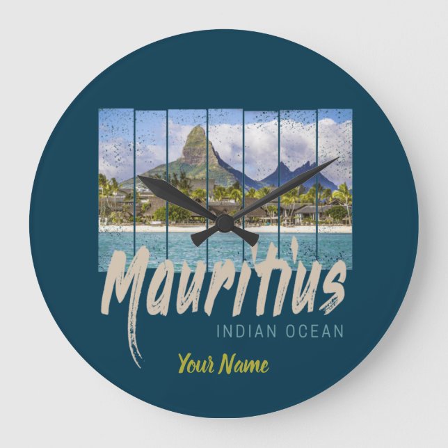 Mauritius Indian Ocean vintage beach souvenir Large Clock (Front)