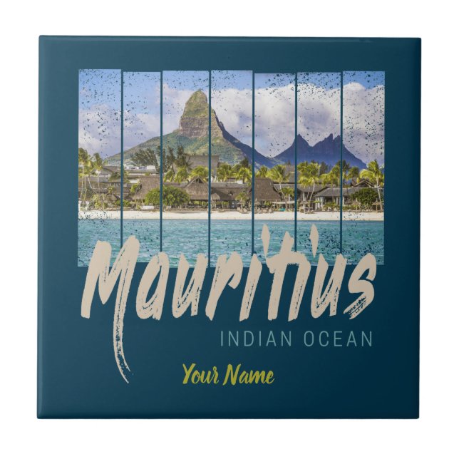 Mauritius Indian Ocean vintage beach souvenir Tile (Front)