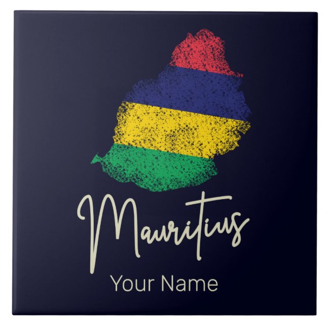 Mauritius Island Map Vintage Flag Indian Ocean Tile (Front)