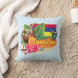 Mauritius Retro Indian Ocean Dodo and Flag Vintage Cushion